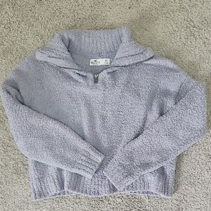 Hollister Gray/Light Purple Cowl Neck Sweater with Ribbed Details